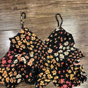 Patrons of Peace Black and Orange Floral tank size medium